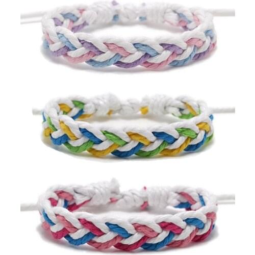 Cotton White Colorful Braided Rope Bracelet For Women Girls Friendship Handmade Bangle Wristband Jewelry Gift