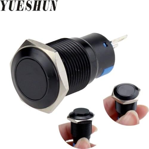 YUESHUN 16mm Momentary Power Button Switch Oxidized Aluminum Waterproof 1NO 1NC Latching Push Button Switches Flat High Head