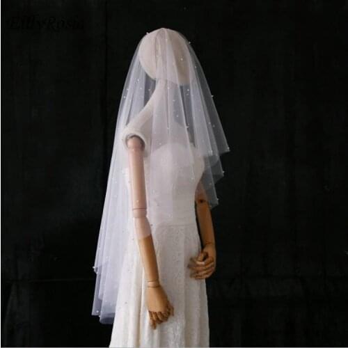 Korean Style Romantic Wedding Veils Ivory White Wedding Accessory 1.6m Long Pearls Bride Veils for Photography velos de novia
