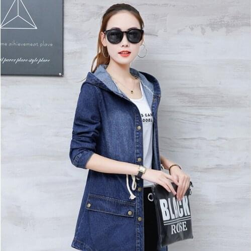 Jean jacket 2018 women female long sleeve hooed basic jackets coat fashion blue ladies women denim jacket FF1453 X