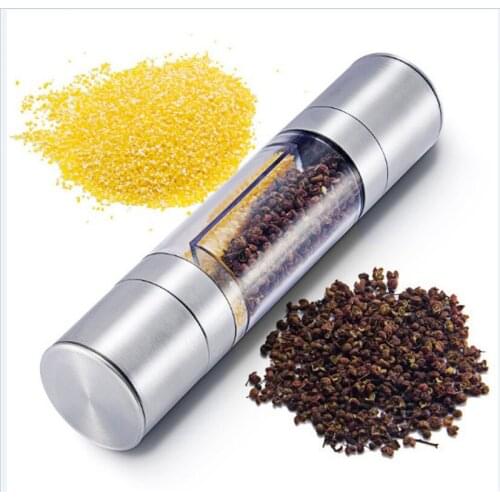 Pepper Grinder 2 in 1 Stainless Steel Manual Salt and Pepper Mill Grinder Spice Shakers Kitchen Tools Accessories for Cooking