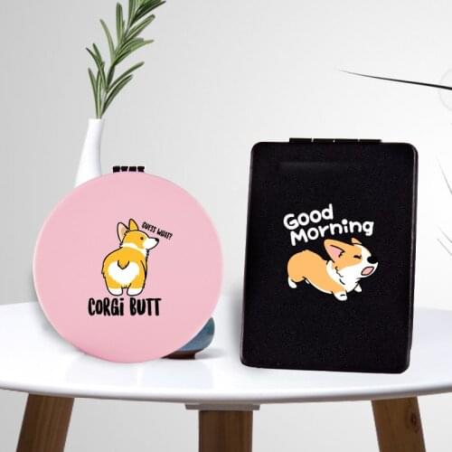 Cute Corgi Dog Makeup Mirror with Double Side for Girl Portable Travel Folding Magnifying Compact Pocket Cosmetic Vanity Mirrors