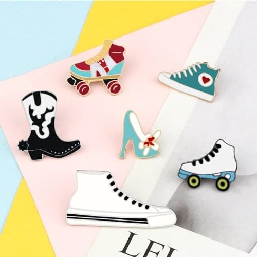 Fashion Shoes Brooch Skates Canvas Shoes High Heels Boots Cartoon Enamel Pins Bag Clothes Lapel Pin Badges Jewelry Gift Friends