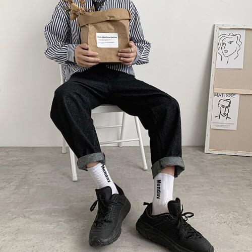 Mens 2020 Vintage Solid Black Jeans Spring Smart Casual Mens Denim Pants Male Korean Harajuku Fashion Jeans for Men Streetwear