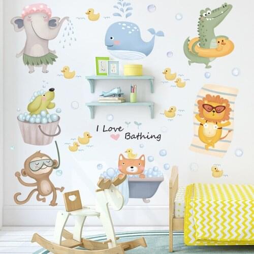 Cartoon Animal Wall Stickers For Childrens Room Kindergarten Bathroom Self-adhesive PVC Wall Decals Home Decor Waterproof