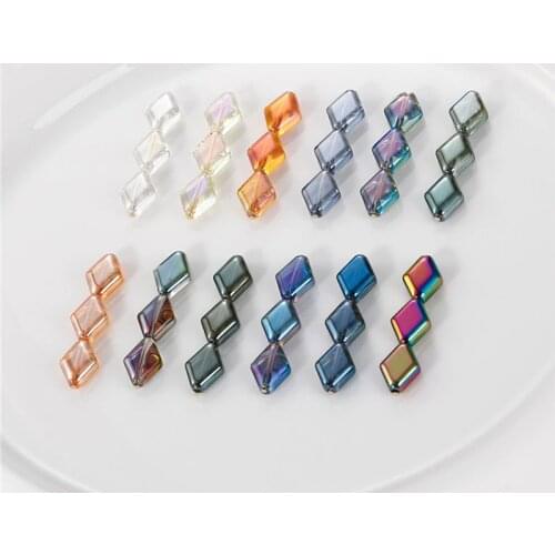 New style 100pcs/lot color print geoemtry rhombus shape Straight hole glass beads diy jewelry earring/bracelet accessory