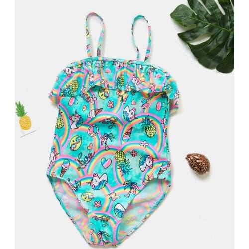 2020 New Girls Swimwear One Piece Ruffle Style Childrens Swimwear Unicorn Beachwar 2-8Years Girls Bathing Suit One-Piece