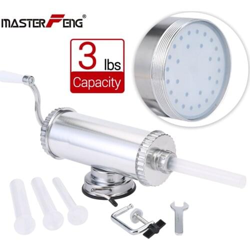 1.5kg / 3 lbs manual sausage meat stuffer with suction cup base and 3 sausage filling nozzles sausage making