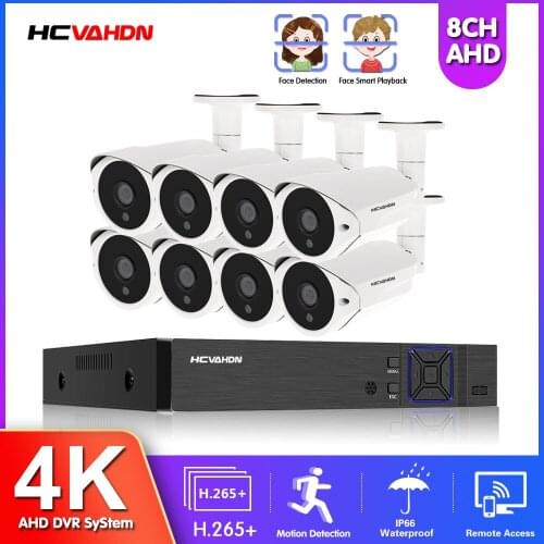 H.265 CCTV 8 Camera Surveillance System with Monitor Outdoor Night Vision 8CH DVR Home Security Camera System 4K 8 Channel DVR