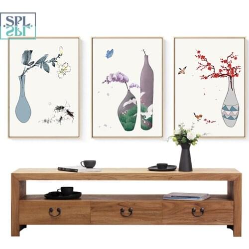 SPLSPL Retro Style Vase Posters And Prints Wall Art Canvas Painting for Home Decoration Pictures No Frame