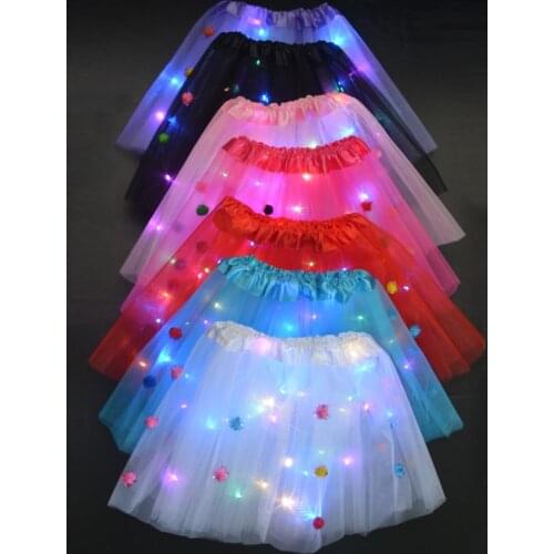 LED Glow Light Kids Girls Princess Tutu skirts Adult Women Pompon Wedding Party Dancing miniskirt Costume cosplay led clothing