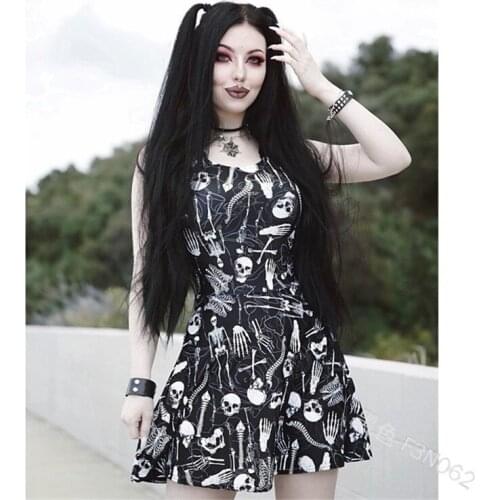 Dark Metal Black Gothic Cosplay Dress Harajuku Hollyween Holiday Costumes Skull Printing