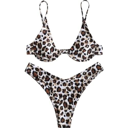 Women Push Up Bikini Sets Sexy Leopard Snakeskin Print Underwire Bra Bikini Set Two Piece Swimsuit Beachwear Beach Bathing Suit