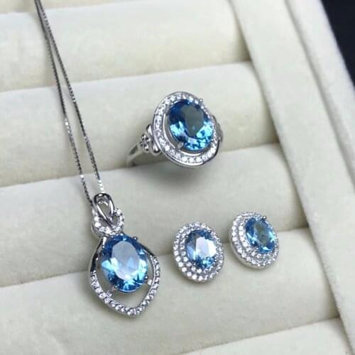 KJJEAXCMY boutique jewels 925 sterling silver inlaid with natural topaz ring pendant earrings for womens 3 piece suite goddess