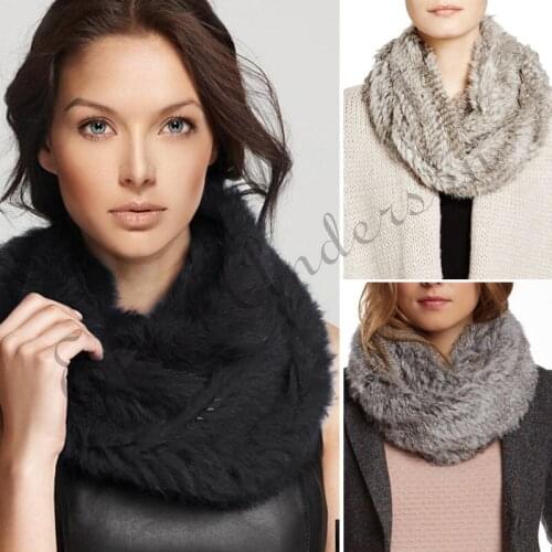ETHEL ANDERSON Womens Real Farm Long Rabbit Fur Infinity Scarf Great Fur Wrap Scarves Gisrls Spring Fall Fashion