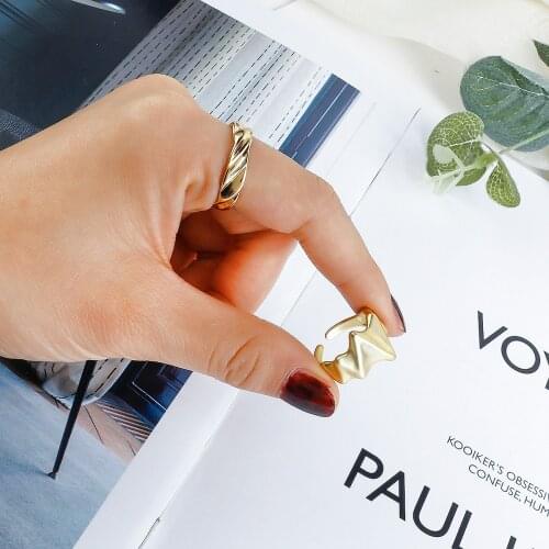 AENSOA 2020 New Korean Geometric Simple Adjustment Gold Color Shining Opening Metal Minimalist Chunky Rings Women Gifts
