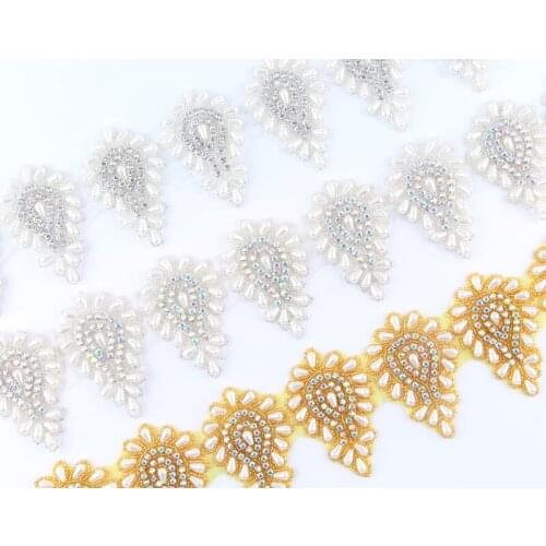 10Yard Mix 3 Style Manual Pearl Beaded Rhinestone Applique Trim Heart Style Crystal Rhinestone Patch Chain Trimming For Shoes