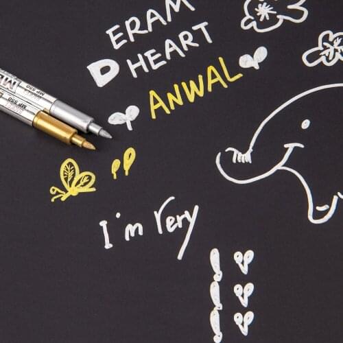 2pcs Gold Silver Art Markers Pens Metallic Marker Pens Highlight Waterproof Permanent Paint Diy Drawing Office School Supplies