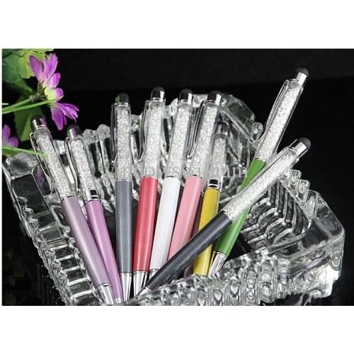 2 in 1 Capacitive Touch Screen Stylus Ball Point crystal Pen for Touch Screen multi colors