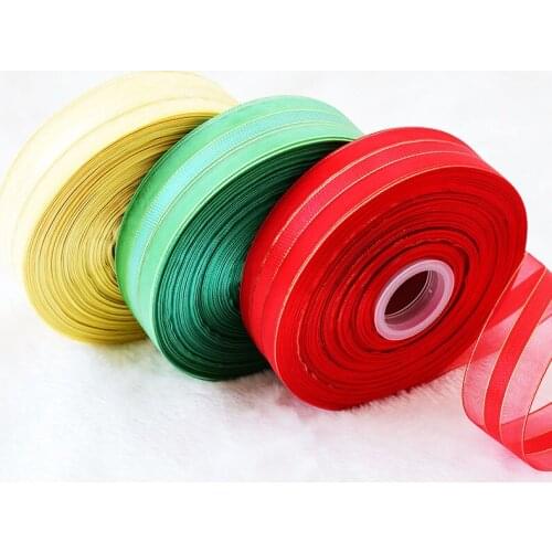2Yard 38/65 mm Stripe Snow Ribbon Gift Packaging Gold Edge Silk Ribbons Christmas Wedding Party Decor DIY Apparel Sewing Fabric