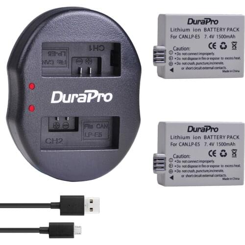 2x 1500mAh LP-E5 LPE5 LP E5 Li-ion Battery + USB Dual Charger For Canon 500D,450D,1000D, EOS Rebel T1i, XS,XSi,Kiss X3,X2 Camera