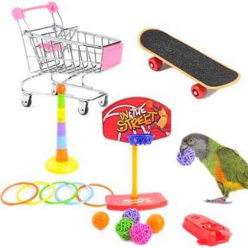 4 / Set Birds Parrots Interactive Playing and Training Toys Mini Skateboard Basketball Trolley Ringtoss