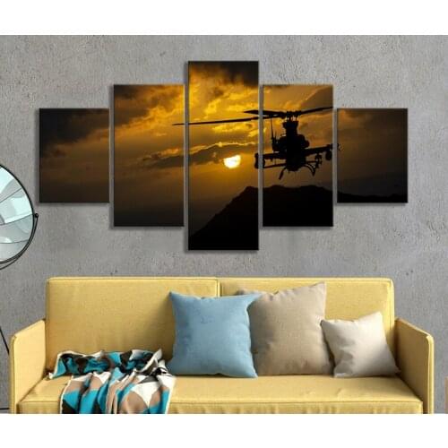 5pcs Aircraft Helicopter AH-1Z Viper Poster Sunset Landscape Wall Art Canvas Painting for Living Room Decor