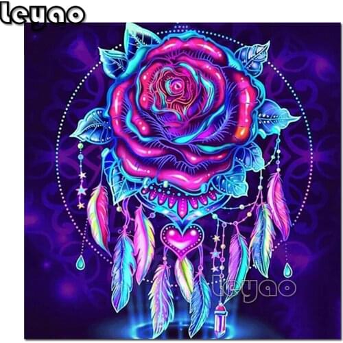 5D DIY Diamond Painting Dream Feather Rose Needlework Diamond Embroidery Flower Diamond Mosaic Full Drill Handicraft Decor
