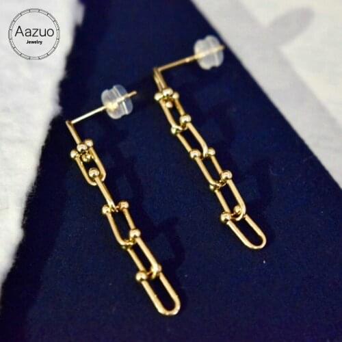 Aazuo Real 18K Yellow Gold No Stone Fairy Hot Sale Horseshoe Long Line Stud Earrings gifted for Women Wedding Party Au750