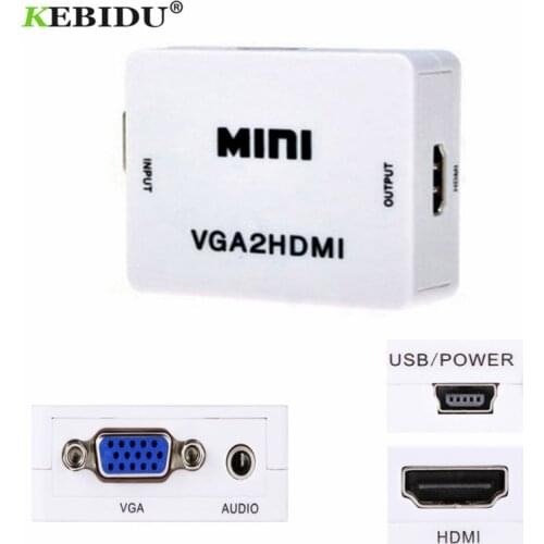 Kebidu Mini VGA to HDMI-compatible 1080P adapter Converter VGA2HDMI Converter with Audio for PC Laptop DVD to HDTV wholesale