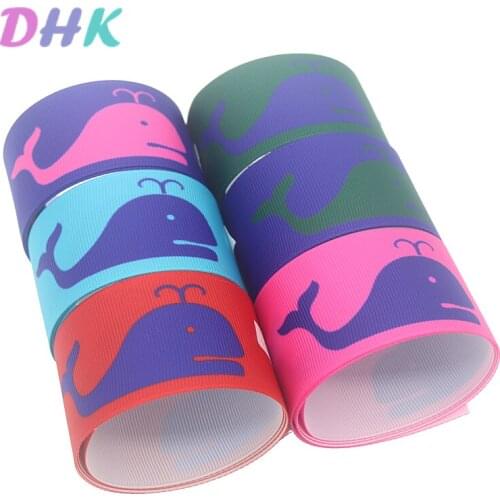 DHK 1.5'' 5yards sea whale fish Printed Grosgrain Ribbon Accessory Hairbow Headwear Decoration DIY Wholesale 38mm E1869