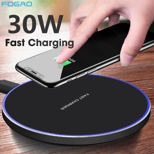 FDGAO 30W Wireless Charger For Samsung S20 S10 S9 Note 20 10 Qi Quick Charge Type C USB Fast Charging for iPhone 12 11 X XR XS 8