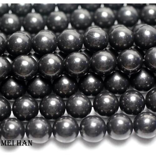 Meihan Free shipping (1 strand/set) natural precious 12mm Shungite smooth round loose beads gemstone for jewelry making