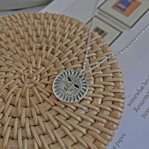 WTLTC 925 Sterling Sliver Face Medallion Pendant Necklaces for Women Vintage Small Coin Necklace Abstract Choker Jewelry Gifts