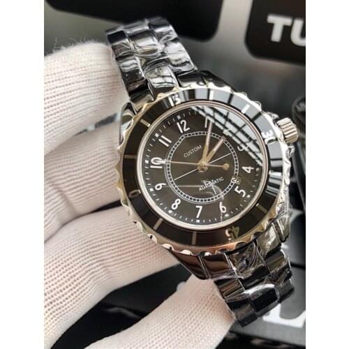 Luxurious Hot Brand mechanical ceramic Watch for women men couple calendar date black white zirconia ceramic watch accessories