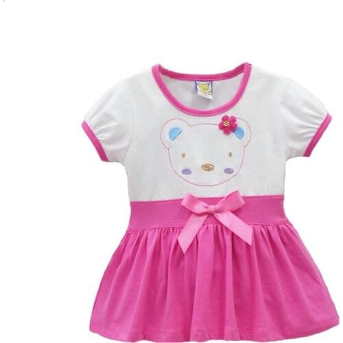 2021 Baby For Girls Lovely Pattern Dress Summer Baby Short Sleeve Cotton Dresses Bowknot Clothes O neck Embroidered Underdresses