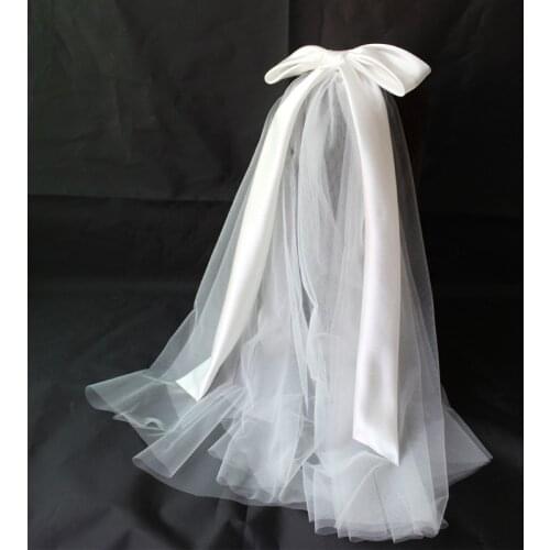 Double Layer Mesh Tulle Solid Color Women Short Wedding Veil with Clip Ribbon Edge Center Cascade Bride Headpiece Party