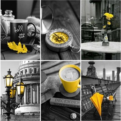 EverShine 5D Diamond Embroidery Black And Yellow Picture Rhinestones Diamond Painting Landscape Cross Stitch Cup Mosaic Kits