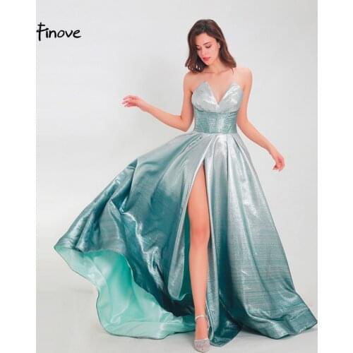 Finove Reflective Dress 2020 Long New Sexy Strapless Sweetheart Neck Side Split Sparkle Materials Prom Dress Vestido de fiesta