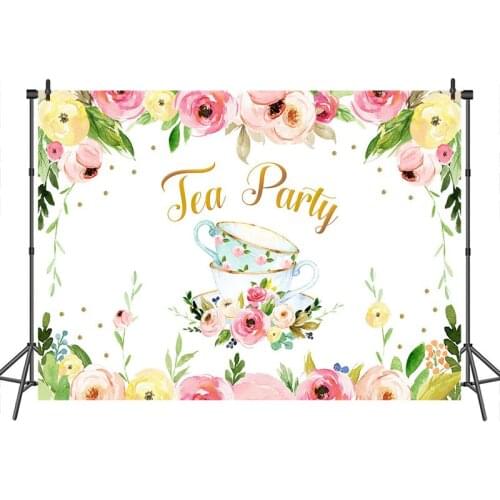 Tea Party Backdrop for Photo Flowers Children Newborn Bithday Party Baby Shower Banner Background for Decoration Supplies