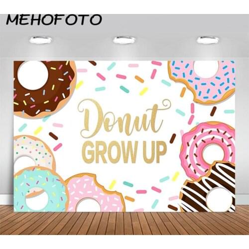 MEHOFOTO Donut Birthday Photography Backdrop Donut Grow Up Sprinkles Kids Baby Birthday Party Photo Background Decorations