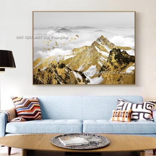 Hand-painted Original Mountain View Abstract Modern Thick Oil Painting White Sky Home Decoration Canvas Brown Wall Art