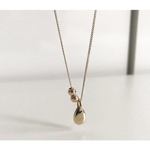 1pc Ins 100% Authentic 925 Sterling silver Gold Waterdrop Tears &lucky ball round Pendant Necklace TLX524