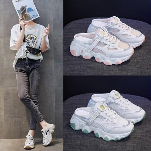 Dad Shoes Woman Lace Up 2020 Autumn New Sneakers Women Shoes Breathable Air Mesh Floral Student Casual Shoes Slippers Plus Size