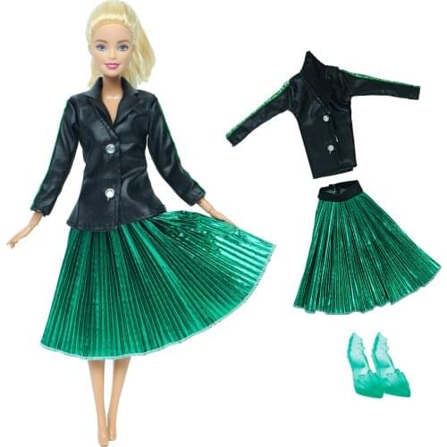 Princess Doll Outfits High Quality Coat + Skirt Green High Heels Shoes Daily Wear Clothes Dress for Barbie Doll Accessories Toy
