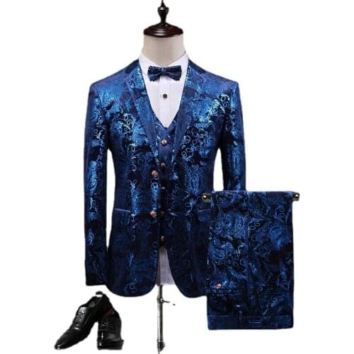 Jacket+Vest+Pants) High-end Brand Luxury Dark Lattice Business Mens Slim Suit Groom Wedding Dress Tuxedo Banquet Clubmen S-5XL