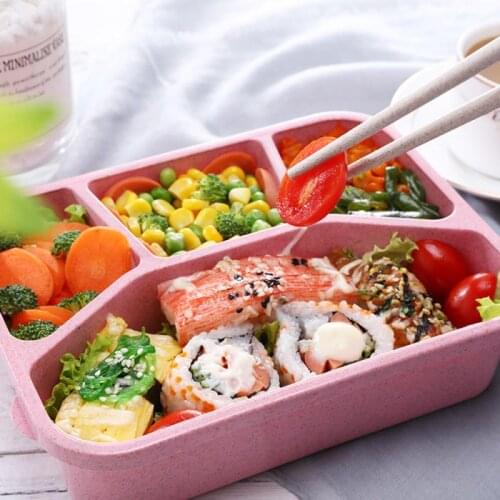 Wheat Straw Four-grid Lunch Box Eco-firendly Durable Vegetable Microwave Oven Oven High Temperature Food Storage Dinner Boxes