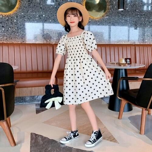 Summer Kids Dresses For Girls 2021 New Teenage Girls Dots Cotton Dress Baby Girl Party Dress Children Princess Dress 6-16Year