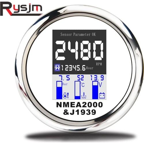 NMEA 2000 Multifunction Gauge 85mm For Marine Boat Car Tachometer + Water Temp gauge + Oil Press gauge + Voltmeter With Alarm