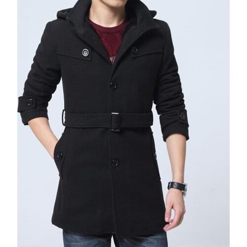 Men Winter Wool Coat Mens New High Quality Solid Color Simple Blends Woolen Pea Coat